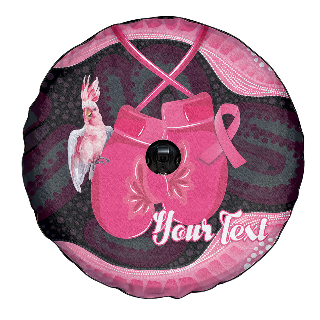 Personalised Australia Breast Cancer Support Spare Tire Cover Pink Cockatoo Fight Boxing Gloves Aboriginal Art