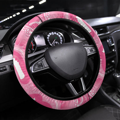 Australia Breast Cancer Support Steering Wheel Cover Pink Cockatoo Fight Boxing Gloves Aboriginal Art