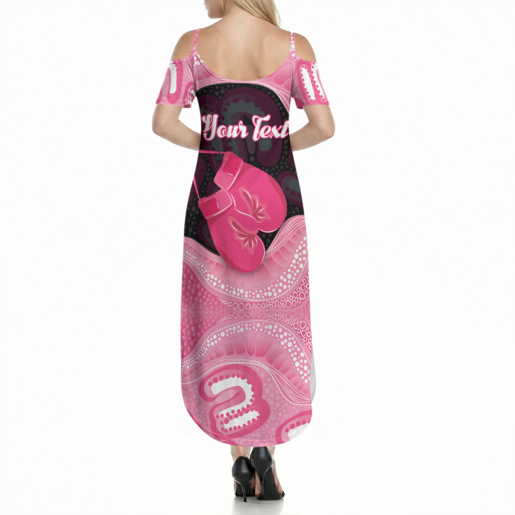 Personalised Australia Breast Cancer Support Summer Maxi Dress Pink Cockatoo Fight Boxing Gloves Aboriginal Art
