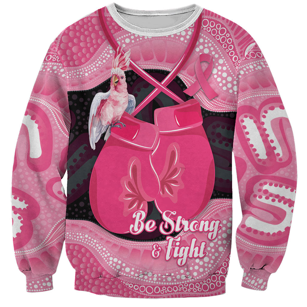Personalised Australia Breast Cancer Support Sweatshirt Pink Cockatoo Fight Boxing Gloves Aboriginal Art