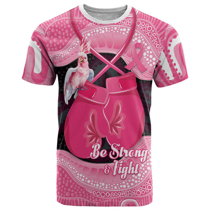 Personalised Australia Breast Cancer Support T Shirt Pink Cockatoo Fight Boxing Gloves Aboriginal Art