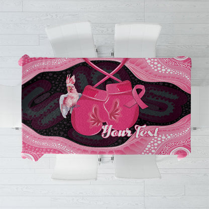 Personalised Australia Breast Cancer Support Tablecloth Pink Cockatoo Fight Boxing Gloves Aboriginal Art