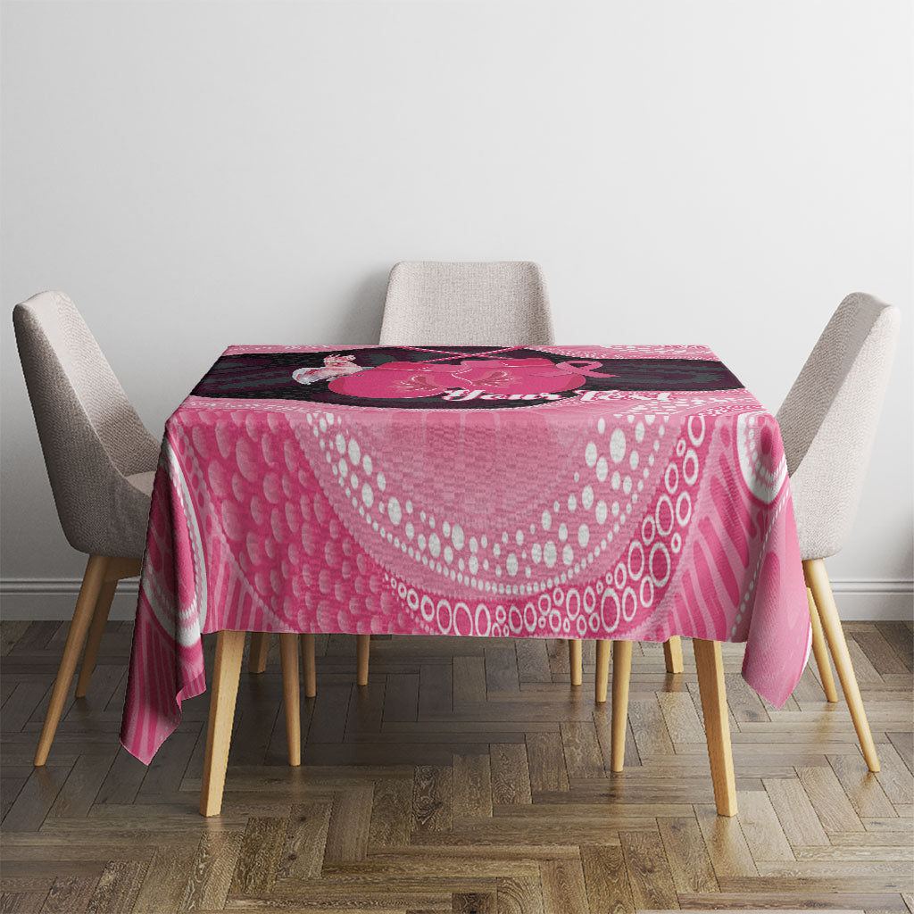 Personalised Australia Breast Cancer Support Tablecloth Pink Cockatoo Fight Boxing Gloves Aboriginal Art