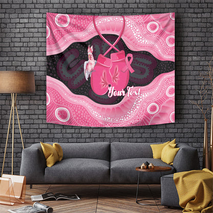 Personalised Australia Breast Cancer Support Tapestry Pink Cockatoo Fight Boxing Gloves Aboriginal Art