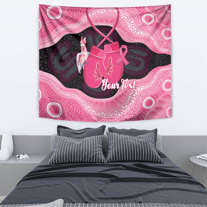 Personalised Australia Breast Cancer Support Tapestry Pink Cockatoo Fight Boxing Gloves Aboriginal Art
