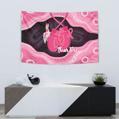 Personalised Australia Breast Cancer Support Tapestry Pink Cockatoo Fight Boxing Gloves Aboriginal Art
