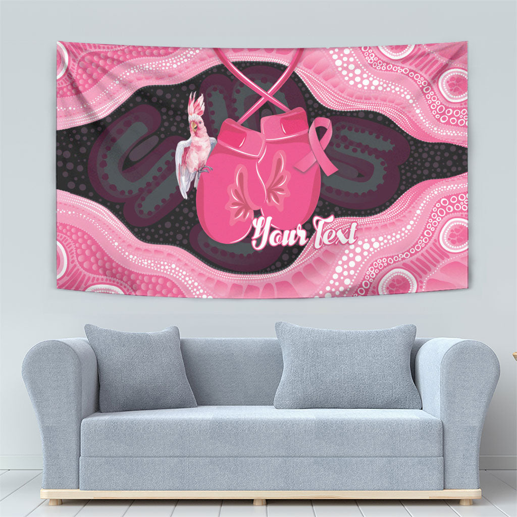 Personalised Australia Breast Cancer Support Tapestry Pink Cockatoo Fight Boxing Gloves Aboriginal Art