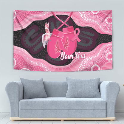 Personalised Australia Breast Cancer Support Tapestry Pink Cockatoo Fight Boxing Gloves Aboriginal Art