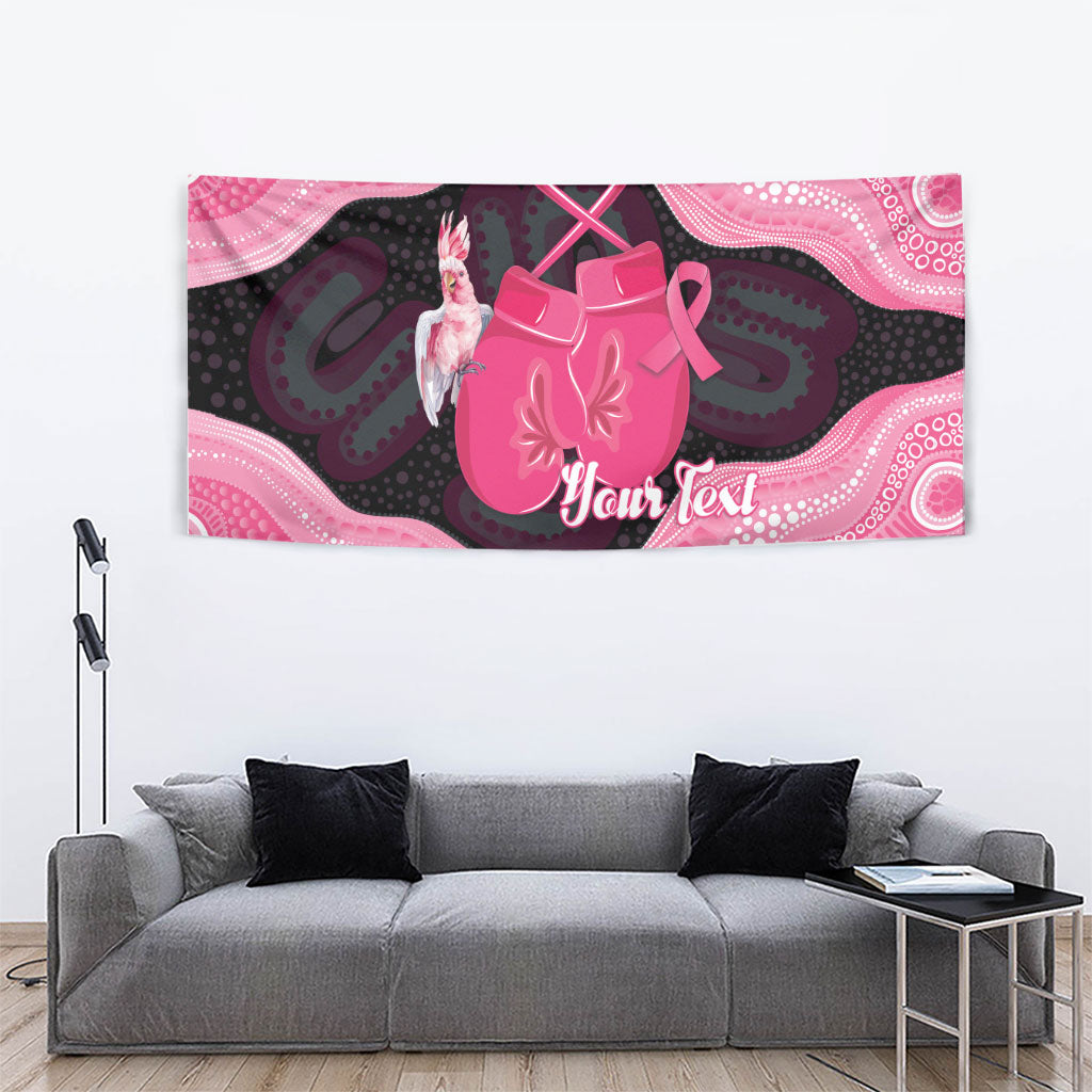 Personalised Australia Breast Cancer Support Tapestry Pink Cockatoo Fight Boxing Gloves Aboriginal Art