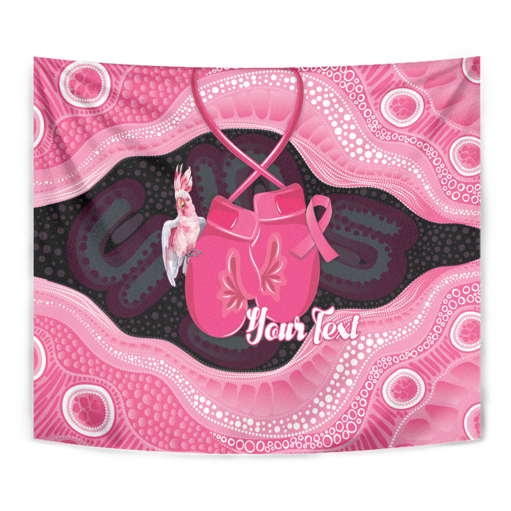 Personalised Australia Breast Cancer Support Tapestry Pink Cockatoo Fight Boxing Gloves Aboriginal Art