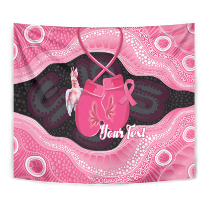 Personalised Australia Breast Cancer Support Tapestry Pink Cockatoo Fight Boxing Gloves Aboriginal Art