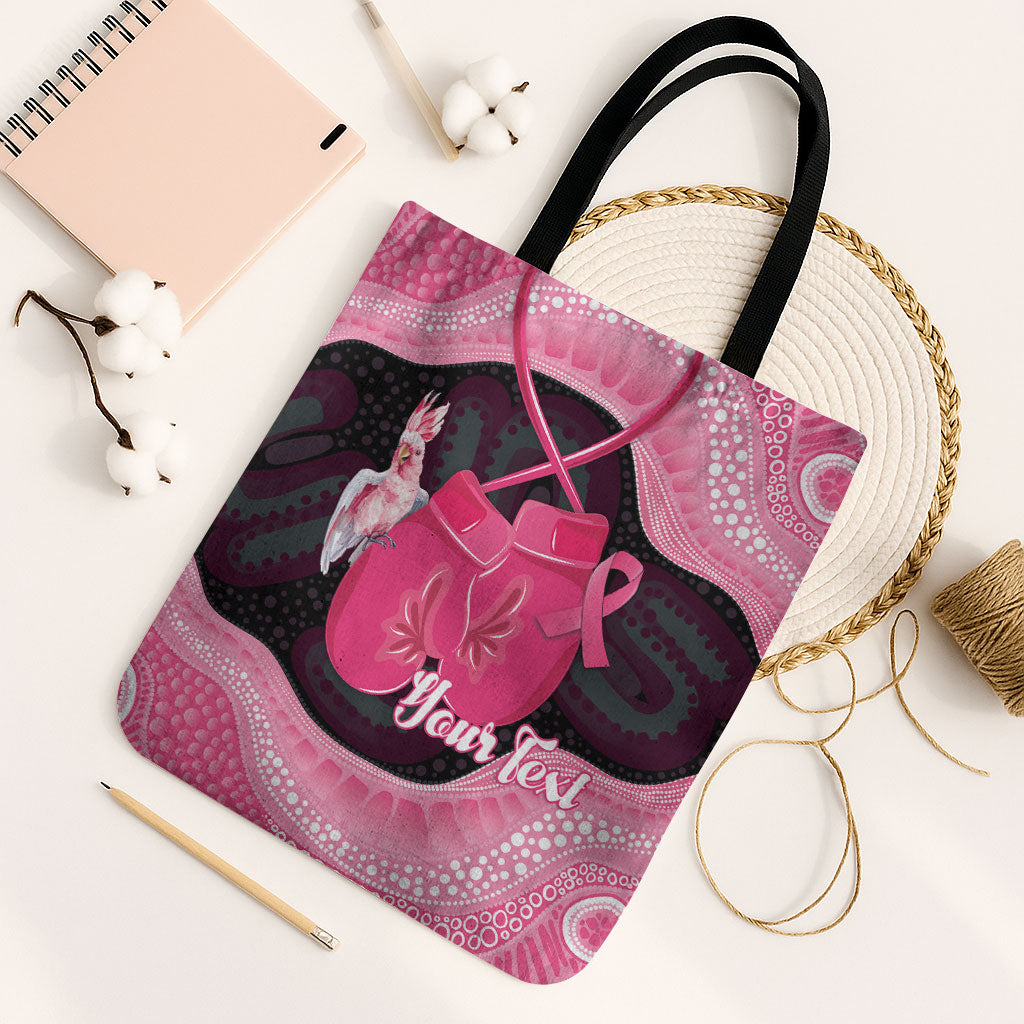 Personalised Australia Breast Cancer Support Tote Bag Pink Cockatoo Fight Boxing Gloves Aboriginal Art