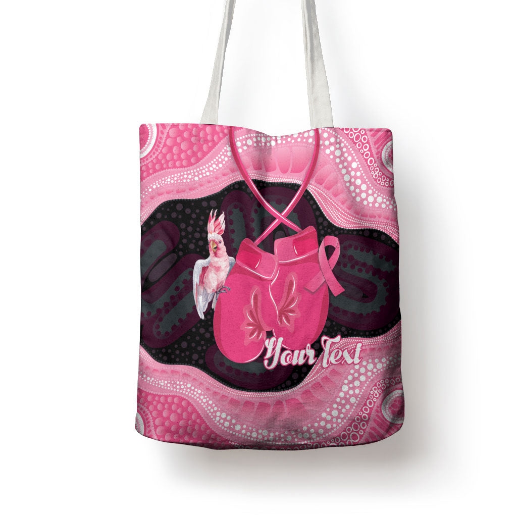Personalised Australia Breast Cancer Support Tote Bag Pink Cockatoo Fight Boxing Gloves Aboriginal Art