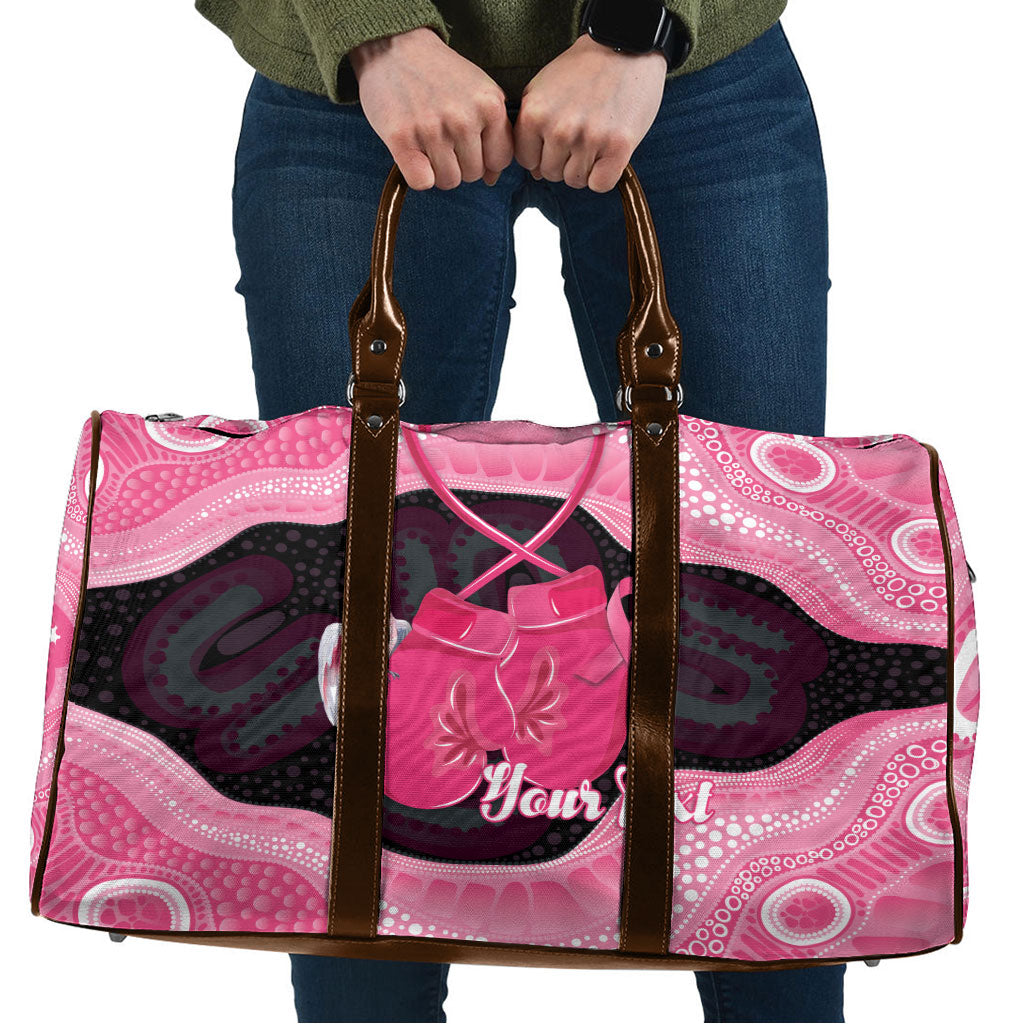 Personalised Australia Breast Cancer Support Travel Bag Pink Cockatoo Fight Boxing Gloves Aboriginal Art