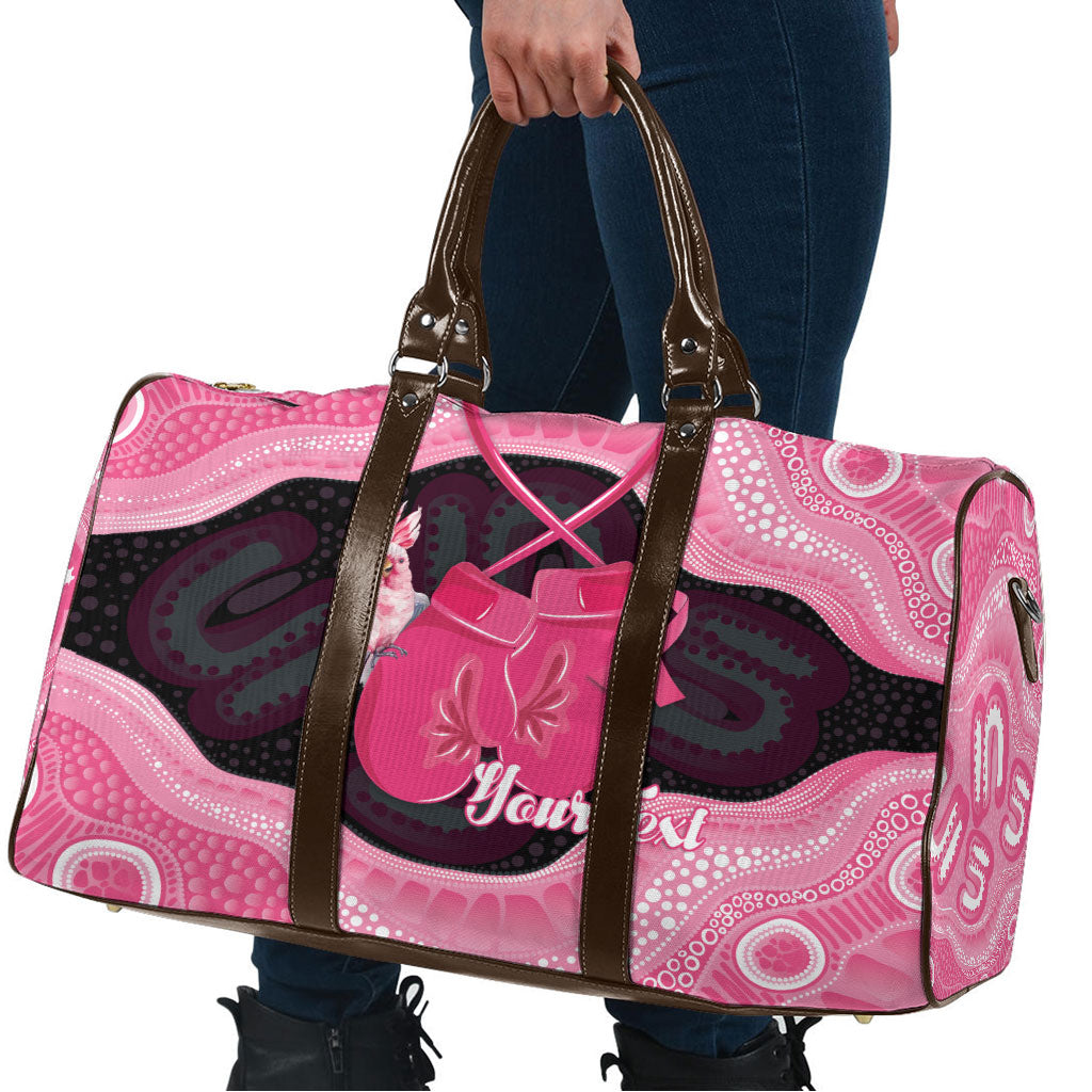Personalised Australia Breast Cancer Support Travel Bag Pink Cockatoo Fight Boxing Gloves Aboriginal Art