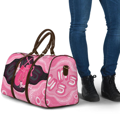 Personalised Australia Breast Cancer Support Travel Bag Pink Cockatoo Fight Boxing Gloves Aboriginal Art