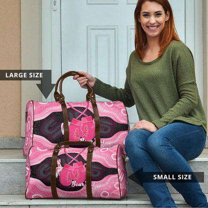Personalised Australia Breast Cancer Support Travel Bag Pink Cockatoo Fight Boxing Gloves Aboriginal Art