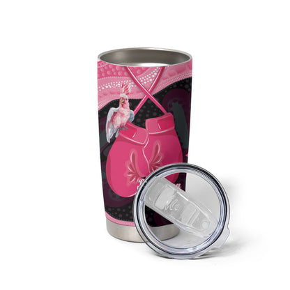 Personalised Australia Breast Cancer Support Tumbler Cup Pink Cockatoo Fight Boxing Gloves Aboriginal Art