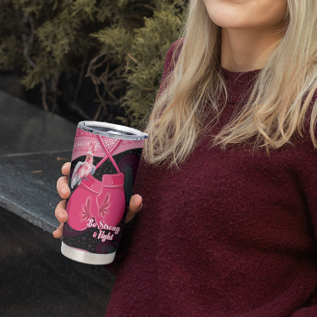 Personalised Australia Breast Cancer Support Tumbler Cup Pink Cockatoo Fight Boxing Gloves Aboriginal Art