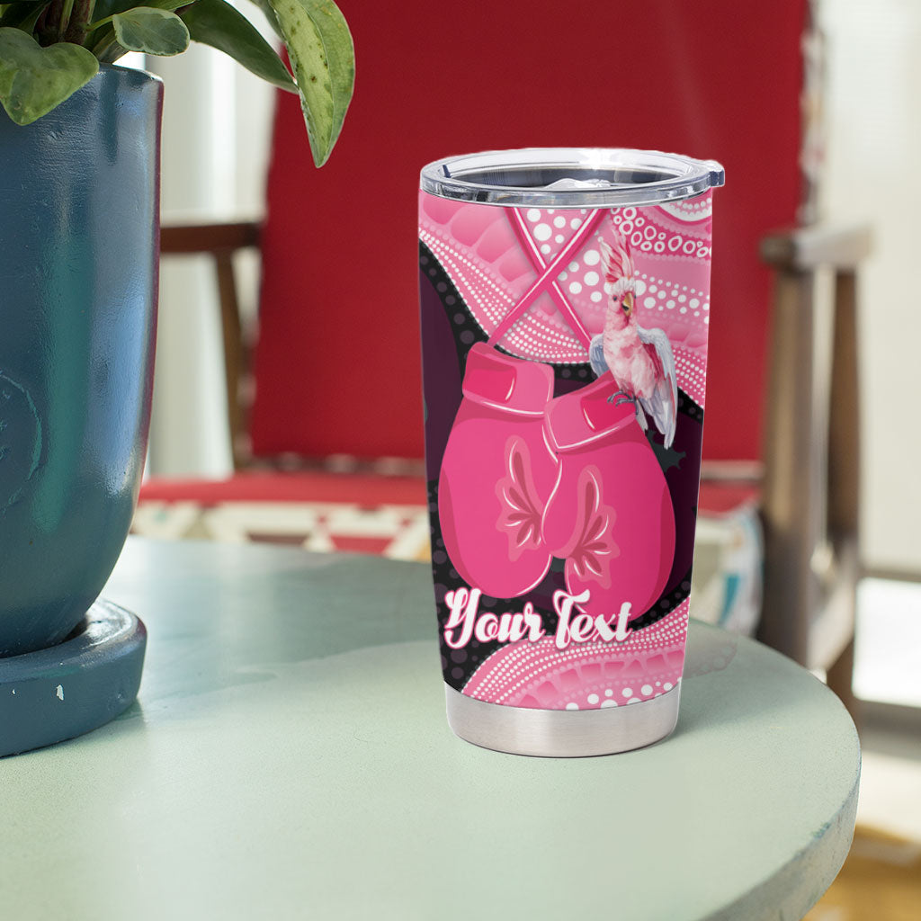 Personalised Australia Breast Cancer Support Tumbler Cup Pink Cockatoo Fight Boxing Gloves Aboriginal Art