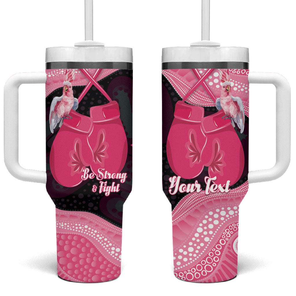 Personalised Australia Breast Cancer Support Tumbler With Handle Pink Cockatoo Fight Boxing Gloves Aboriginal Art
