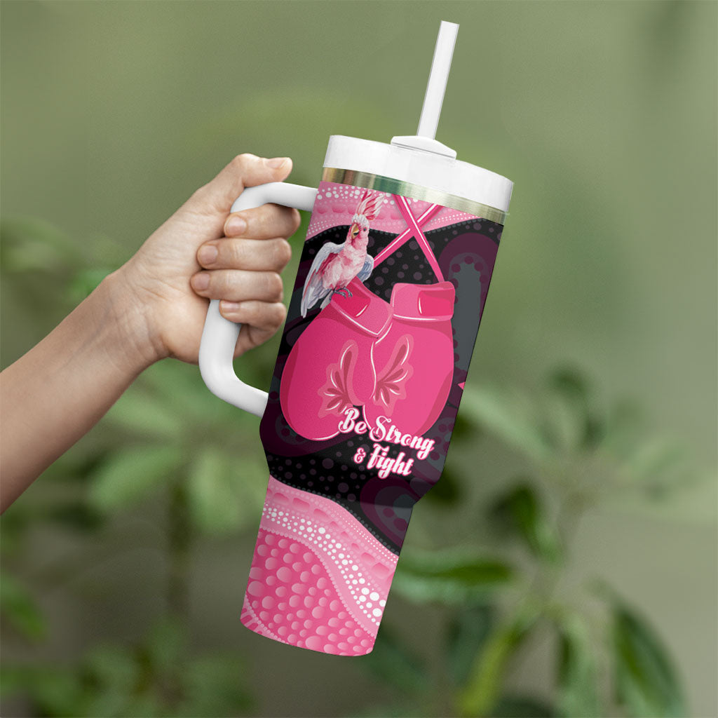 Personalised Australia Breast Cancer Support Tumbler With Handle Pink Cockatoo Fight Boxing Gloves Aboriginal Art