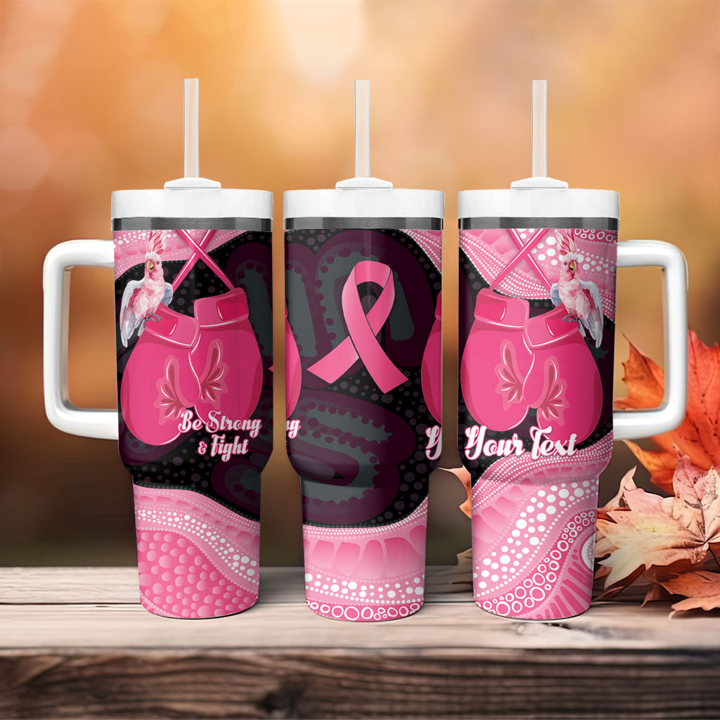Personalised Australia Breast Cancer Support Tumbler With Handle Pink Cockatoo Fight Boxing Gloves Aboriginal Art