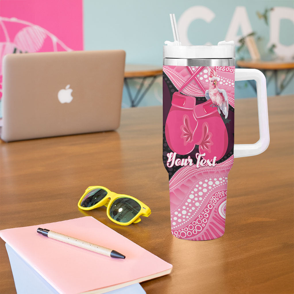 Personalised Australia Breast Cancer Support Tumbler With Handle Pink Cockatoo Fight Boxing Gloves Aboriginal Art