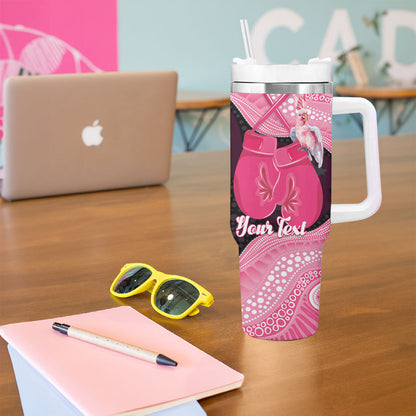 Personalised Australia Breast Cancer Support Tumbler With Handle Pink Cockatoo Fight Boxing Gloves Aboriginal Art