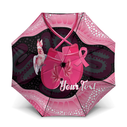 Personalised Australia Breast Cancer Support Umbrella Pink Cockatoo Fight Boxing Gloves Aboriginal Art
