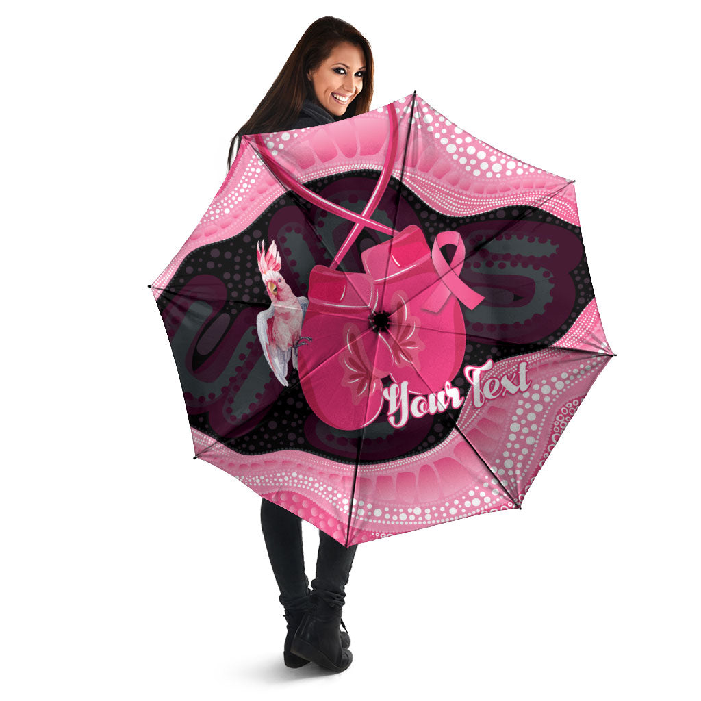 Personalised Australia Breast Cancer Support Umbrella Pink Cockatoo Fight Boxing Gloves Aboriginal Art