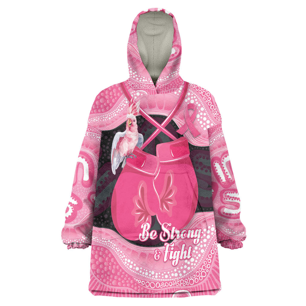 Personalised Australia Breast Cancer Support Wearable Blanket Hoodie Pink Cockatoo Fight Boxing Gloves Aboriginal Art