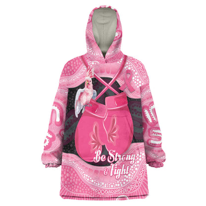 Personalised Australia Breast Cancer Support Wearable Blanket Hoodie Pink Cockatoo Fight Boxing Gloves Aboriginal Art