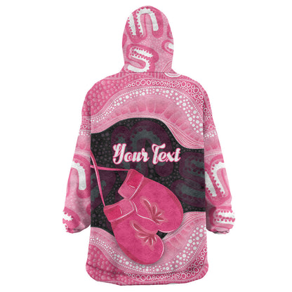 Personalised Australia Breast Cancer Support Wearable Blanket Hoodie Pink Cockatoo Fight Boxing Gloves Aboriginal Art