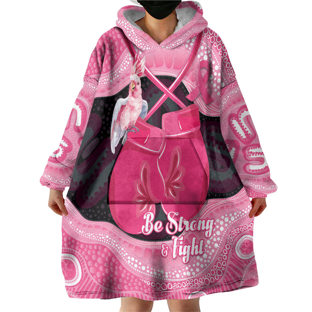 Personalised Australia Breast Cancer Support Wearable Blanket Hoodie Pink Cockatoo Fight Boxing Gloves Aboriginal Art