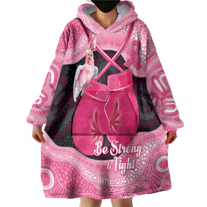Personalised Australia Breast Cancer Support Wearable Blanket Hoodie Pink Cockatoo Fight Boxing Gloves Aboriginal Art