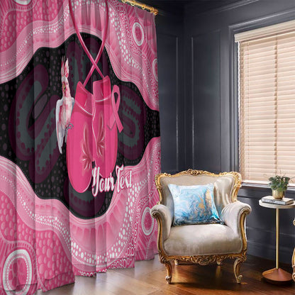 Personalised Australia Breast Cancer Support Window Curtain Pink Cockatoo Fight Boxing Gloves Aboriginal Art