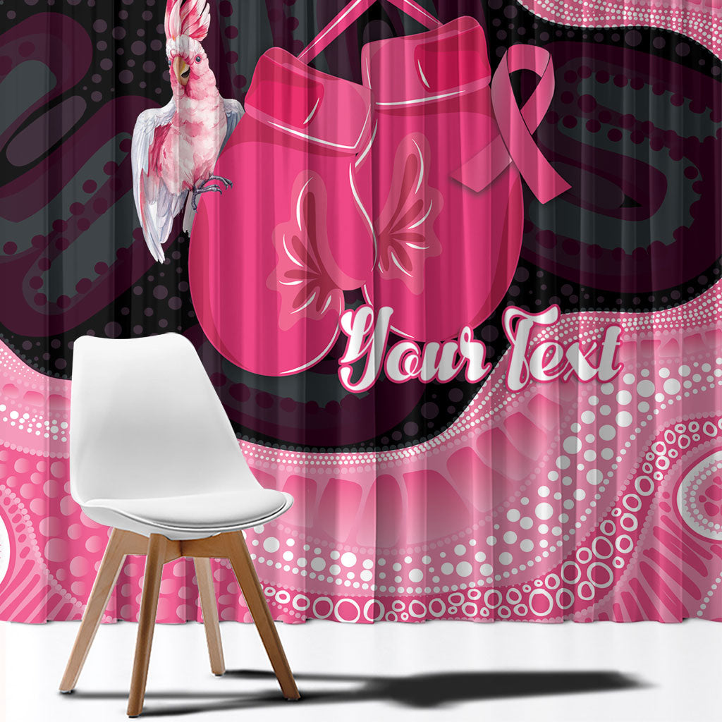 Personalised Australia Breast Cancer Support Window Curtain Pink Cockatoo Fight Boxing Gloves Aboriginal Art