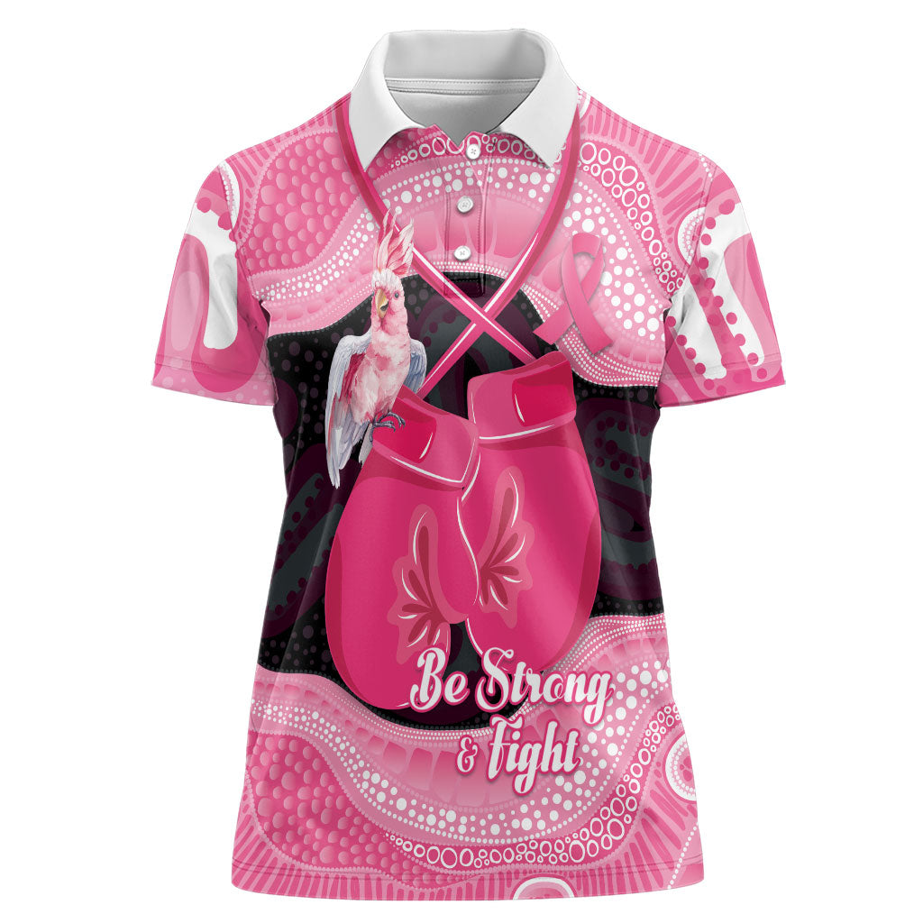 Personalised Australia Breast Cancer Support Women Polo Shirt Pink Cockatoo Fight Boxing Gloves Aboriginal Art