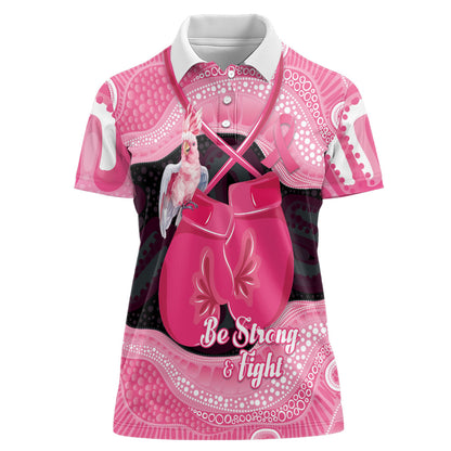 Personalised Australia Breast Cancer Support Women Polo Shirt Pink Cockatoo Fight Boxing Gloves Aboriginal Art