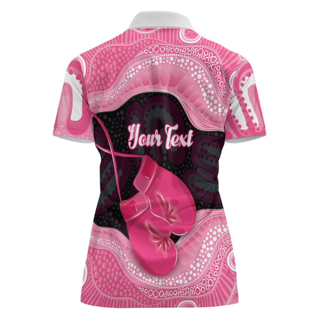 Personalised Australia Breast Cancer Support Women Polo Shirt Pink Cockatoo Fight Boxing Gloves Aboriginal Art
