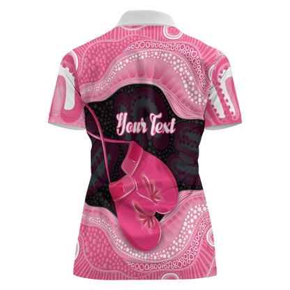 Personalised Australia Breast Cancer Support Women Polo Shirt Pink Cockatoo Fight Boxing Gloves Aboriginal Art