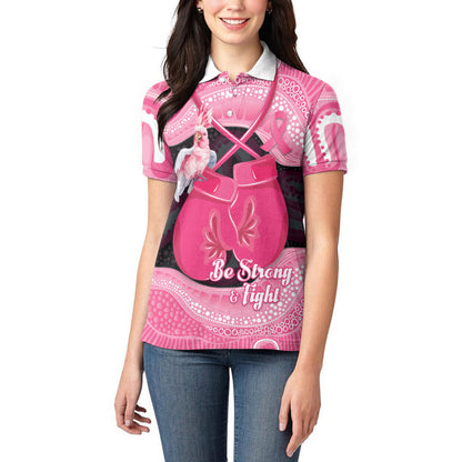 Personalised Australia Breast Cancer Support Women Polo Shirt Pink Cockatoo Fight Boxing Gloves Aboriginal Art