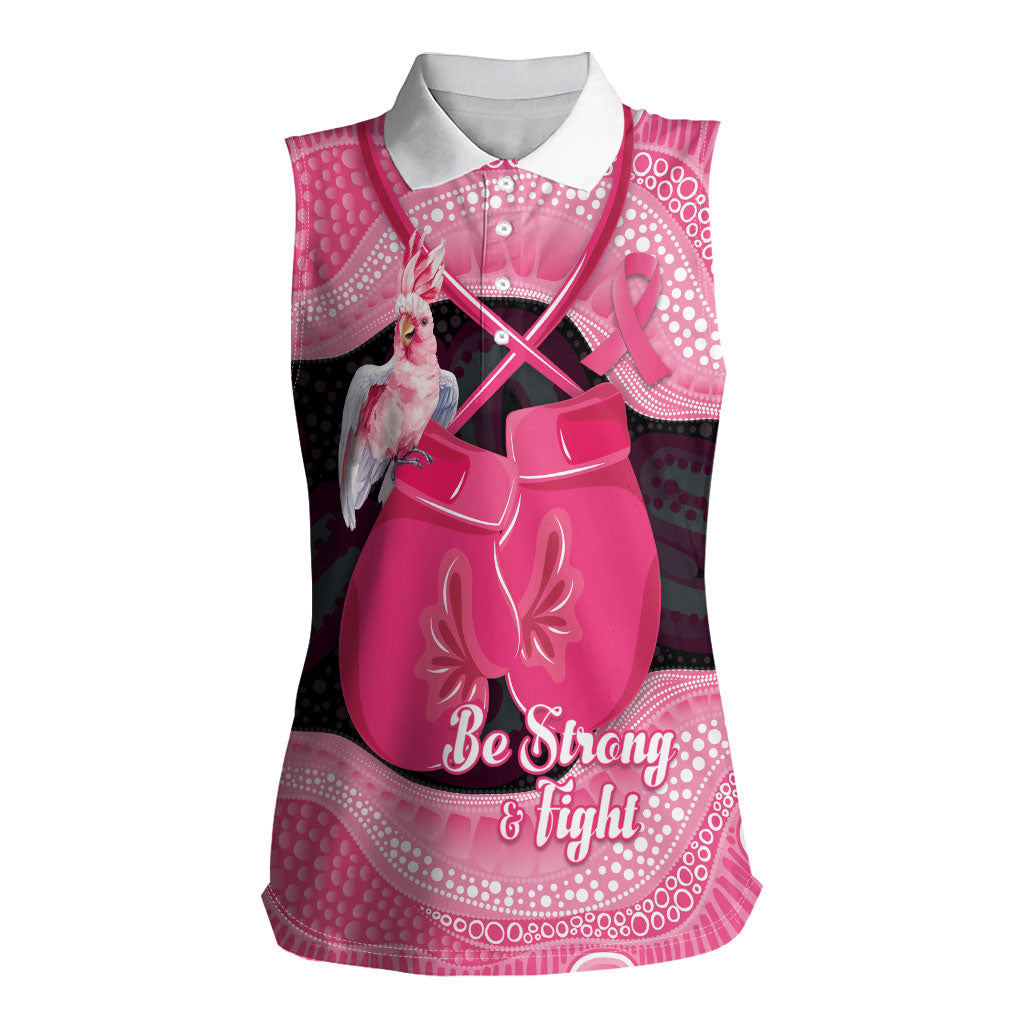 Personalised Australia Breast Cancer Support Women Sleeveless Polo Shirt Pink Cockatoo Fight Boxing Gloves Aboriginal Art