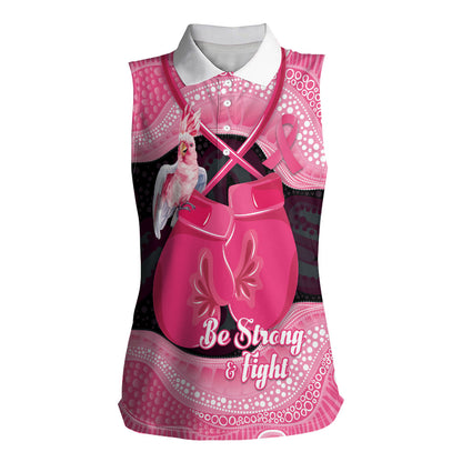 Personalised Australia Breast Cancer Support Women Sleeveless Polo Shirt Pink Cockatoo Fight Boxing Gloves Aboriginal Art