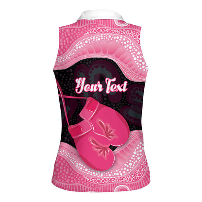 Personalised Australia Breast Cancer Support Women Sleeveless Polo Shirt Pink Cockatoo Fight Boxing Gloves Aboriginal Art