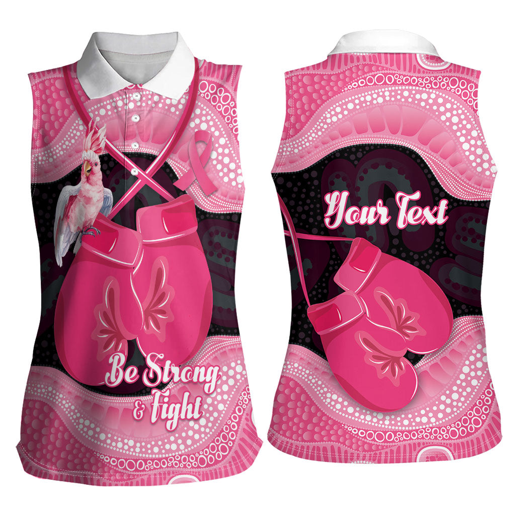 Personalised Australia Breast Cancer Support Women Sleeveless Polo Shirt Pink Cockatoo Fight Boxing Gloves Aboriginal Art