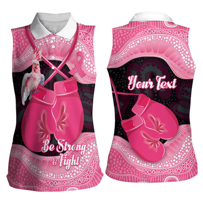 Personalised Australia Breast Cancer Support Women Sleeveless Polo Shirt Pink Cockatoo Fight Boxing Gloves Aboriginal Art