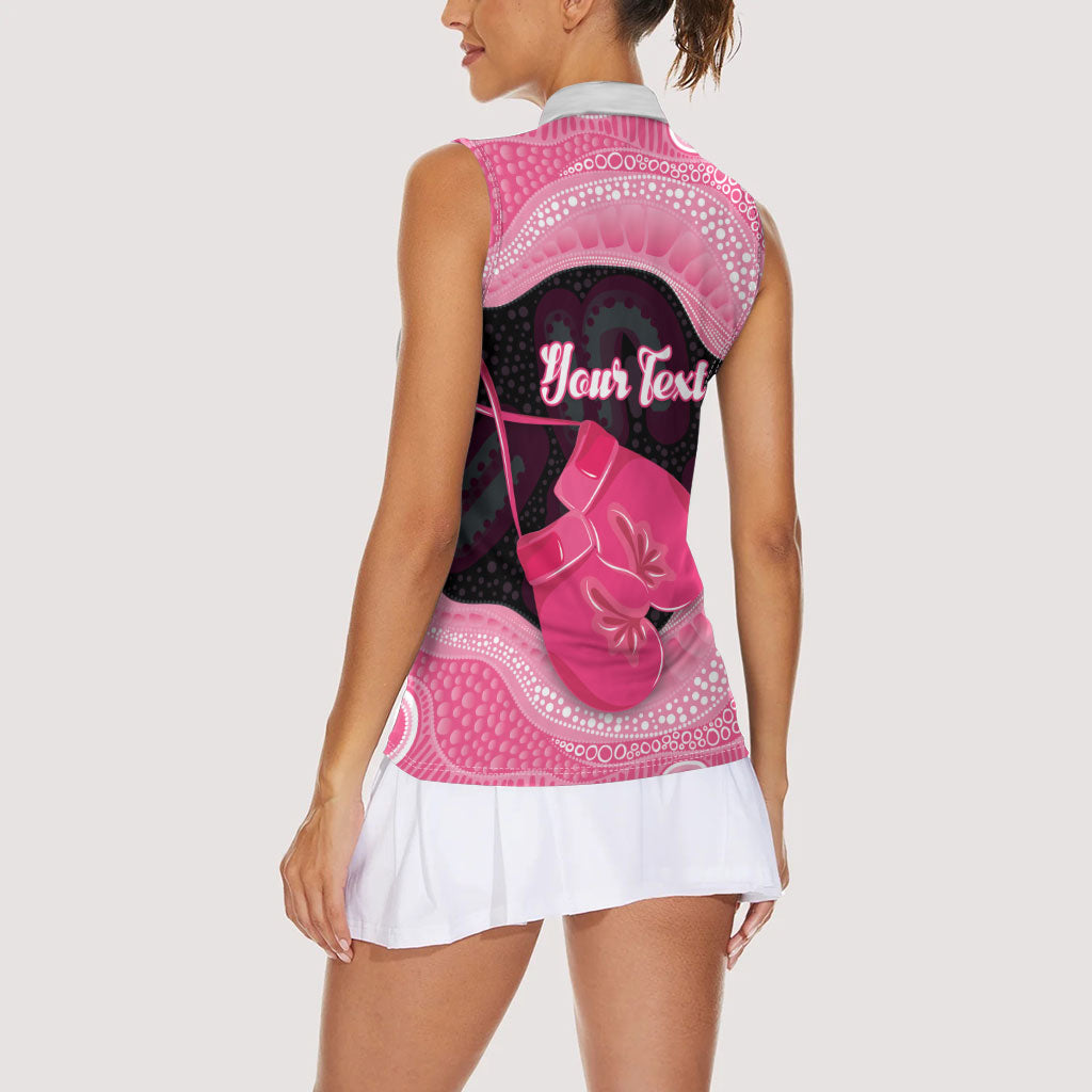 Personalised Australia Breast Cancer Support Women Sleeveless Polo Shirt Pink Cockatoo Fight Boxing Gloves Aboriginal Art
