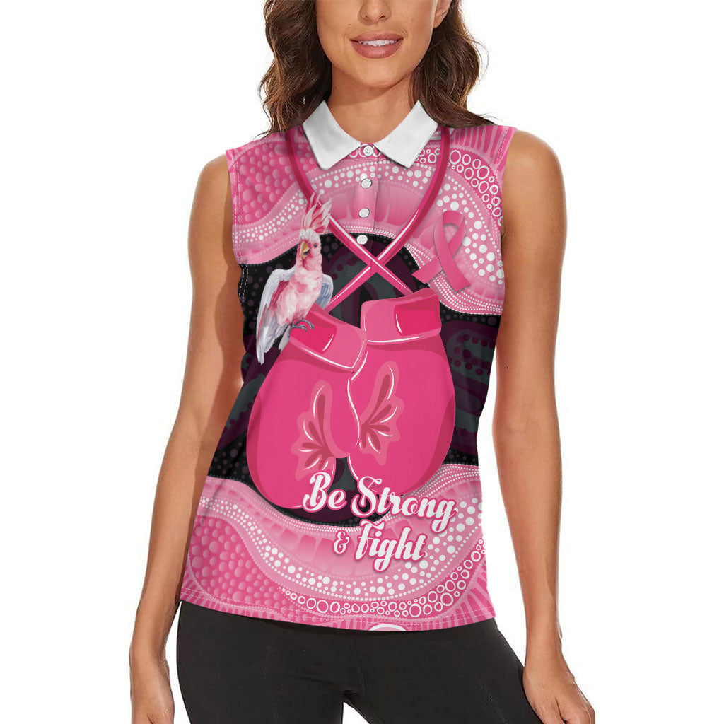 Personalised Australia Breast Cancer Support Women Sleeveless Polo Shirt Pink Cockatoo Fight Boxing Gloves Aboriginal Art